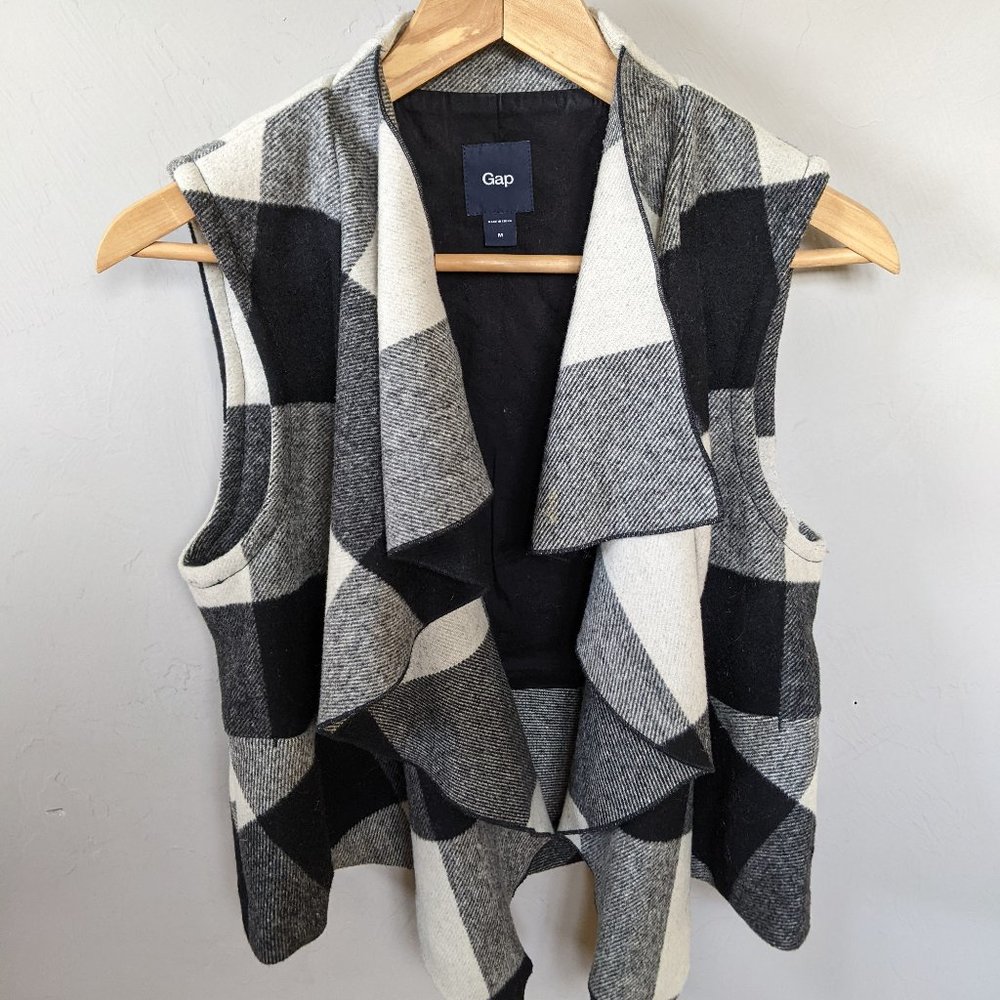 Ladies Wool Blend Buffalo Check Plaid Gap Lapel Vest